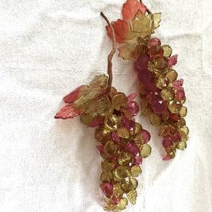 Pair of Large Faceted Lucite Bead Red, Pink & Gold Grape Clusters